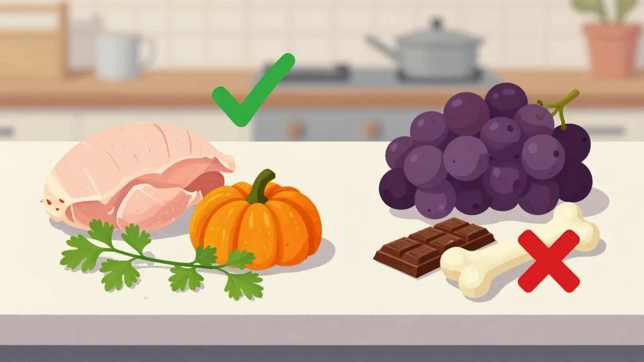 Сравнение безопасных и опасных добавок для собаки: полезные продукты и запрещённые продукты.