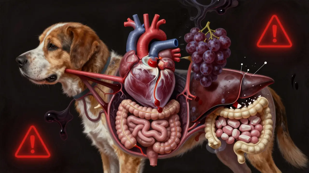 Внутренние органы собаки под угрозой от токсинов: шоколад, виноград, ксилит и кости.